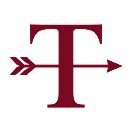 Text Quiver logo: a burgundy capital T crossed by an arrow
